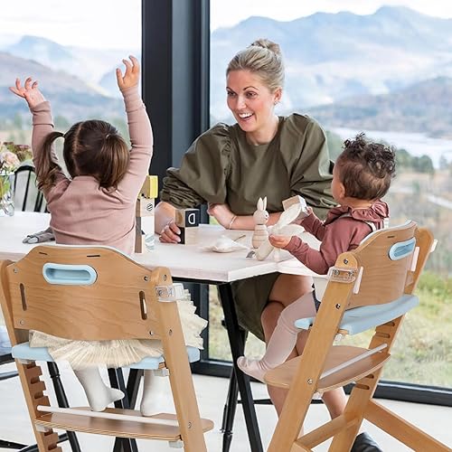 Cowiewie 3-in-1 Convertible Natural Wooden High Chair for Babies & Toddlers 3-Tier Remove & 2 Adjustable Wood Tray & 8 Levels Adjustable, 2 Waterproof Cozy Cushions Grey - Jamouz