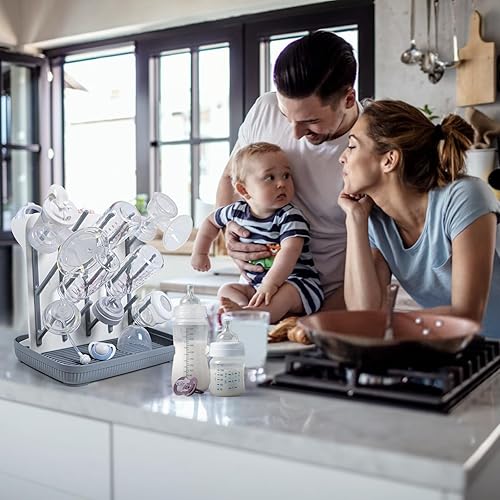 Termichy Baby Bottle Drying Rack: Large Vertical Bottle Dryer Rack Holder - Space Saving Standing Drying Rack for Baby Bottles and Pump Part Cleaning (Gray) - Jamouz