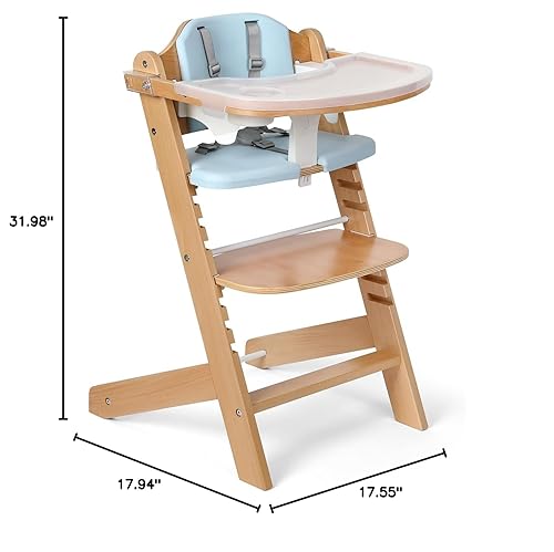 Cowiewie 3-in-1 Convertible Natural Wooden High Chair for Babies & Toddlers 3-Tier Remove & 2 Adjustable Wood Tray & 8 Levels Adjustable, 2 Waterproof Cozy Cushions Grey - Jamouz