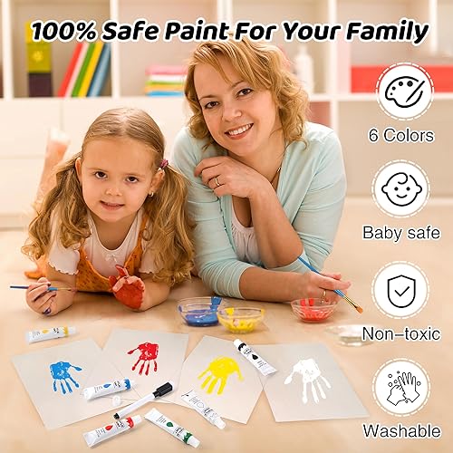 Family Handprint Kit, DIY Craft Keepsake Frame, Baby Hand Print Kits, Family Gifts for New Mom, New Parents, Grandparents, Father's Day, Mother's Day, Anniversary, 6 Non -Toxic Paints (White) - Jamouz
