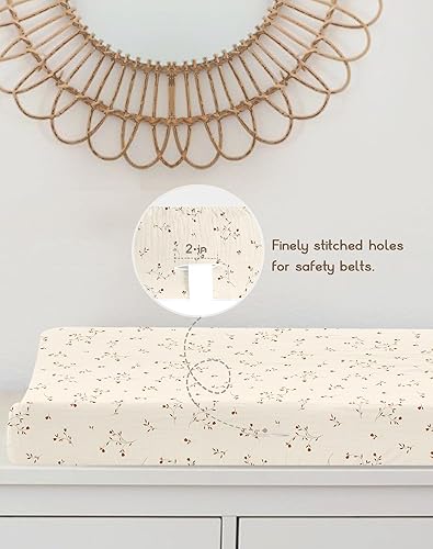 Changing Pad Cover for Baby Boy Girl 2 Pack, Muslin Changing Table Pad Covers with Boho Style, Neutral Nursery Bedding Essentials Soft and Breathable(Dusty Rose & Flower-A) - Jamouz