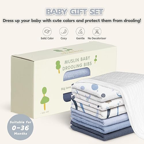 Susurration Muslin Baby Drool Bibs 6Pack Soft Triangular Adjustable Baby Bandana Bibs for Unisex Baby Girls & Boys - Jamouz