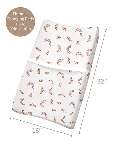 Changing Pad Cover for Baby Boy Girl 2 Pack, Muslin Changing Table Pad Covers with Boho Style, Neutral Nursery Bedding Essentials Soft and Breathable(Dusty Rose & Flower-A) - Jamouz