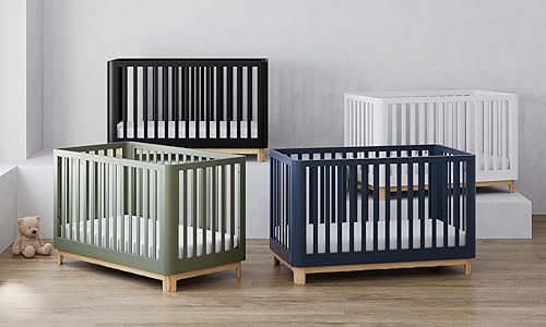 Storkcraft Santos 3-in-1 Convertible Crib (White with Natural) – GREENGUARD Gold Certified, Fits Standard Crib Mattress, Converts to Toddler Bed, Modern Style, Rounded Designer Details - Jamouz