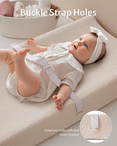 Blissful Diary Muslin Changing Pad Cover for Girls Boys, Ultra Soft Breathable Cotton, Baby Diaper Change Table Pad Covers, 2Pack (Roman Green&Leaf) - Jamouz