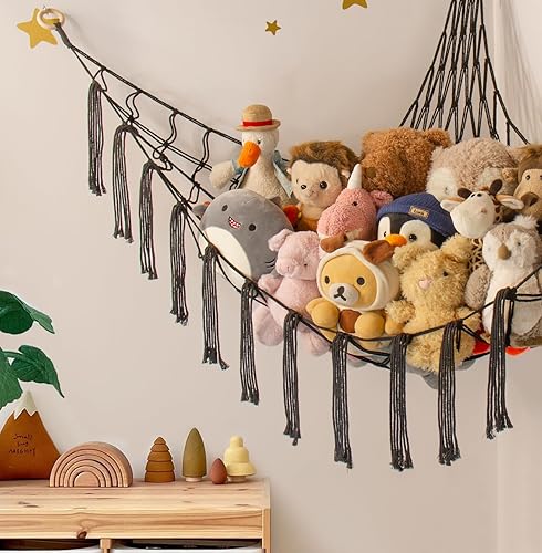 Stuffed Animal Storage Hammock or Net Corner - Large Toy Hammock Net for Stuffed Animals Room Decor - Cute Stuff Animal Organizer Holder for Plush Plushie - Kids Baby Nursery Wall Bedroom Home Decor - Jamouz