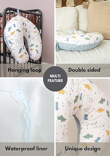 Double-Sided Baby Nursing Pillow Cover Set - 4 Pack - Soft Unisex Breastfeeding Pillow Cover for Girl & Boy with Hanging Loop - Multipurpose Washable Quick-Dry Slipcover Case with Waterproof Liner - Jamouz