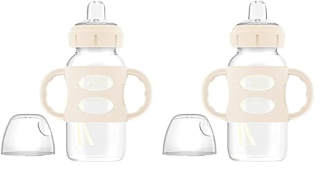 Dr. Brown's Milestones Wide-Neck Sippy Spout Bottle with 100% Silicone Handles, Easy-Grip Handles with Soft Sippy Spout, 9oz/270mL, Green & Gray, 2-Pack, 6m+ - Jamouz
