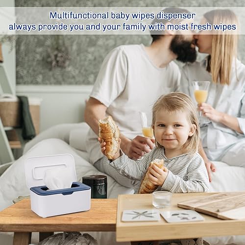 Diaper Wipes Dispenser Wipes Holder, Wipes Tissue Case Keeps Wipes Fresh Tissue Wipes Container with Lid (Blue) - Jamouz