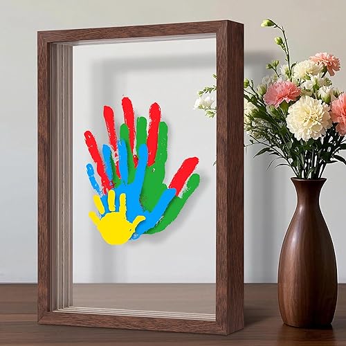 Family Handprint Kit, DIY Craft Keepsake Frame, Baby Hand Print Kits, Family Gifts for New Mom, New Parents, Grandparents, Father's Day, Mother's Day, Anniversary, 6 Non -Toxic Paints (White) - Jamouz