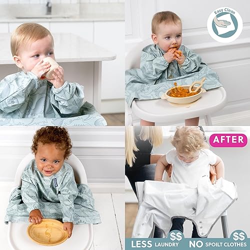 BIBaDO - Long Sleeve Baby Bibs - Babies & Toddlers 6-36 Months - Coverall Baby Led Weaning Bib - Easy Wipe, Soft & Waterproof - Jamouz
