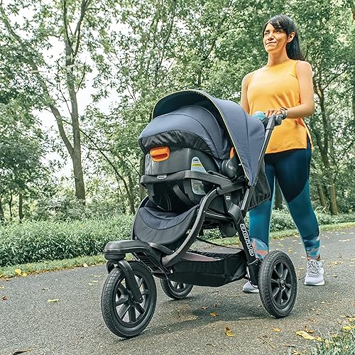 Chicco Activ3 Jogging Stroller Travel System, Includes Chicco KeyFit 30 Infant Car Seat with Base, Lightweight Aluminum Frame, Stroller and Car Seat Combo, Baby Travel Gear | Solar/Grey - Jamouz