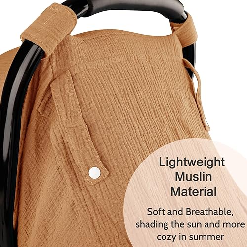 Hooyax Muslin Car Seat Covers for Babies, Summer Baby Car Seat Cover for Boys Girls with Breathable Window, Lightweight Infant Car Seat Canopy, Green - Jamouz