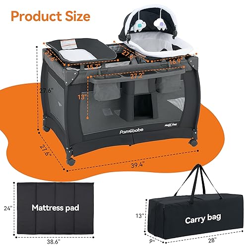 Pamo Babe 3-in-1 Baby Playard, Basic Magic Fold Nursery Center with Zip Door & Changing Table, One Second to Set Play Yard - Jamouz