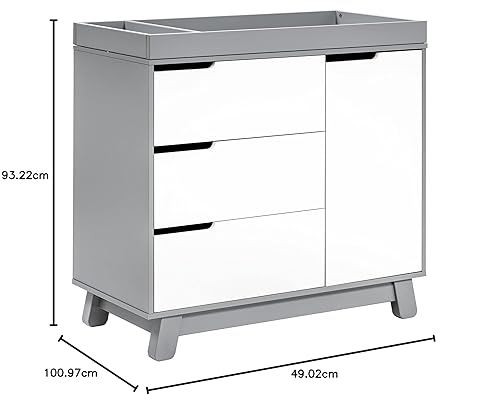 Babyletto Hudson 3-Drawer Changer Dresser with Removable Changing Tray in Washed Natural and White, Greenguard Gold Certified - Jamouz