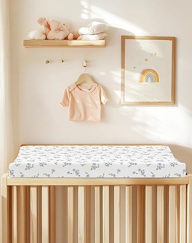 Changing Pad Cover for Baby Boy Girl 2 Pack, Muslin Changing Table Pad Covers with Boho Style, Neutral Nursery Bedding Essentials Soft and Breathable(Dusty Rose & Flower-A) - Jamouz