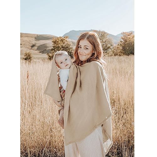 Konssy Muslin Nursing Cover for Breastfeeding, 360° Full Privacy Breathable 100% Cotton Breastfeeding Cover, Multi-use Carseat Canopy - Jamouz