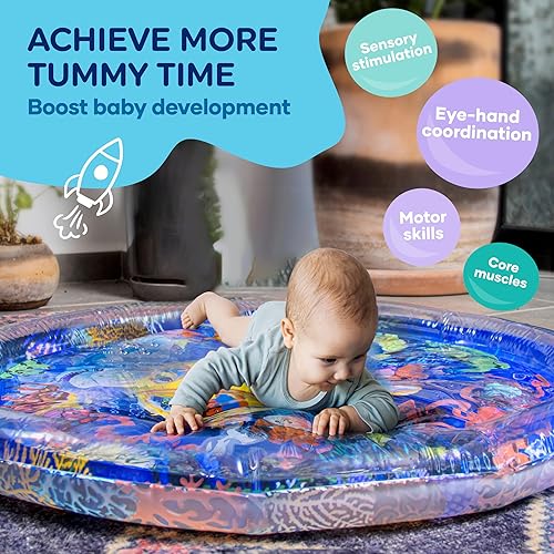 Premium Tummy Time Water Mat, Extra Large Multi-Stage Activity Center Promoting Baby Motor & Sensory Development, Inflatable Playmat Visual Stimulation Gift Infants Toddlers Boys Girls - Jamouz