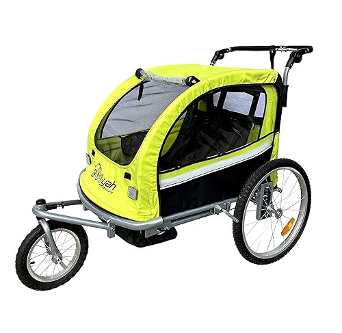 Booyah Strollers Double Child Baby Bike Bicycle Trailer, Jogger, Stroller with Suspension (Green) - Jamouz