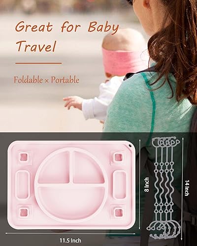 Platinum Food Grade Silicone Plates with Strong Suction for Baby & Toddlers, Baby Placemats with 4 Toy Straps to Secure Baby Essentials, Baby Led Weaning, Self Feeding, Dishwasher Safe (Green) - Jamouz