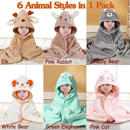 6pack Hooded Baby Towels, Premium Ultra Soft Absorbent Coral Fleece Baby Bath Towel for Newborns, Toddlers, and Kids, 32x32 in Natural Baby Stuff Towel with Hood for Boy and Girl - Jamouz