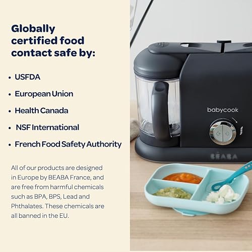 BEABA Babycook Duo 4 in 1 Baby Food Maker, Puree Steamer and Blender for Purees, Grinder with Auto Steam Cooking, Lrg 9.1 Cup Capacity, Makes 54 Servings in 20 Mins, Charcoal - Jamouz