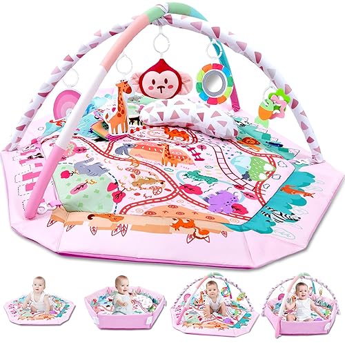 Baby Gym Play Mat, 8-in-1 Tummy Time Mat & Activity Gym, Washable Ball Pit, Infant Play Mat with Detachable Toys for Sensory Exploration and Motor Skill Development - Jamouz