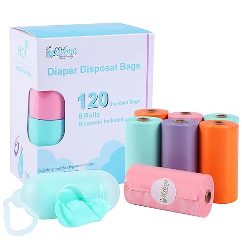 Baby Disposable Diaper Bags, Waste Bags 8 Refill Rolls/120 Bags with Dispenser, Convenient and Quick Diaper Disposal, Unscented - Jamouz