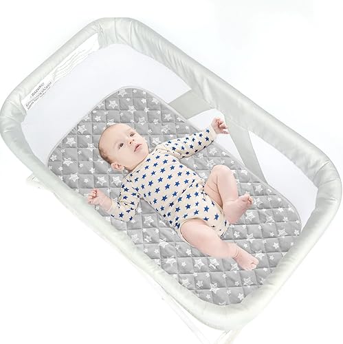 Bassinet Mattress Pad Cover 33' X 17', Waterproof, Flexible for Different Cradle and Bassinet Mattress- Rectangle,Hourglass,Oval, 2 Pack, Soft & Breathable, Grey & Navy - Jamouz
