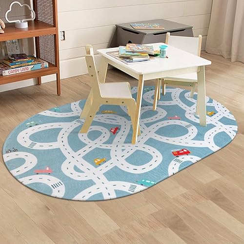 LIVEBOX Road Traffic Kids Play Area Rug 3'x5' Washable Playroom Educational & Fun with Cars and Toys Non-Slip Children Nursery Rugs for Living Room Bedroom Classroom Entryway Kids Tent - Jamouz