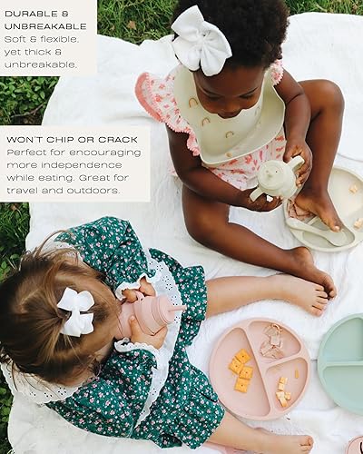 Hippypotamus Toddler Plates with Suction - 100% Food-Grade Silicone Baby Plates - Microwave & Dishwasher Safe - BPA Free - Set of 3 (Sage/Blush/Nude) - Jamouz