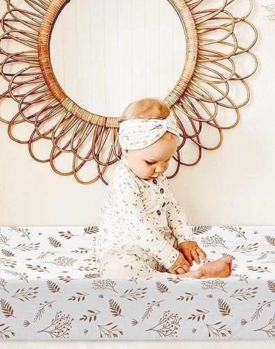 Changing Pad Cover for Baby Boy Girl 2 Pack, Muslin Changing Table Pad Covers with Boho Style, Neutral Nursery Bedding Essentials Soft and Breathable(Dusty Rose & Flower-A) - Jamouz