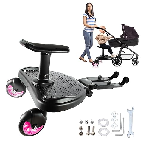Universal Stroller Board, 2 in1 Sit Stroller Board - Detachable Seat Stroller Board - Stroller Board Attachment Suitable for Most Strollers, Max Load 55lbs (Pink) - Jamouz