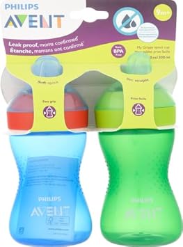 AVENT Philips Spout Sippy Cup with Soft Spout and Leak-Proof Design, Blue/Green, 10oz, 2pk, SCF801/21 - Jamouz