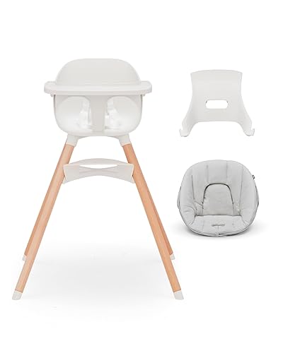 Lalo The Chair Convertible 3-in-1 High Chair - Wooden High Chair for Babies & Toddlers, Baby High Chair with Dishwasher Safe Tray, Adjustable Footrest, Coconut - Jamouz