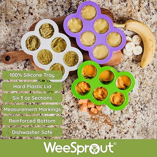 WeeSprout Silicone Freezer Tray with Clip on Lid Perfect Food Storage Container for Homemade Baby Food, Vegetable, Fruit Purees, and Breast Milk (Bright Blue, Ten 1.5 Ounce Sections) - Jamouz