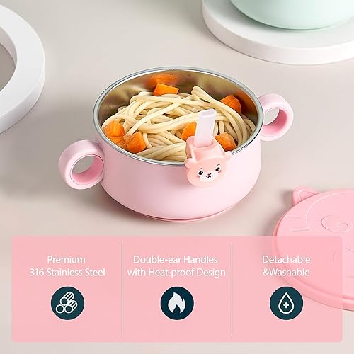 Stainless Steel Toddler Bowls Kid Stainless Steel Suction Plates for Baby Suction Cup Bowls with Lids for Baby Dishes Feeding Set Devided Toddler Plates with Suction (SP-04green) - Jamouz