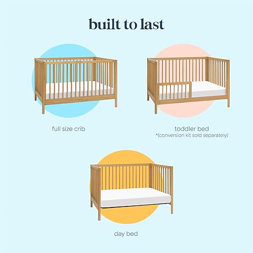 DaVinci Birdie 3-in-1 Convertible Baby Crib - GREENGUARD Gold Certified Crib - Convertible Crib to Toddler Bed and Daybed - Baby Bed w/ 4 Adjustable Heights - Easy to Assemble Wooden Crib - Honey - Jamouz
