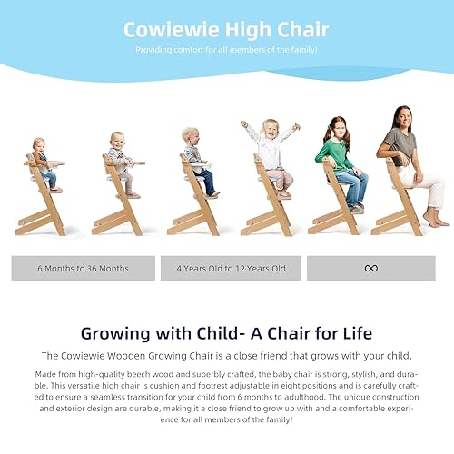 Cowiewie 3-in-1 Convertible Natural Wooden High Chair for Babies & Toddlers 3-Tier Remove & 2 Adjustable Wood Tray & 8 Levels Adjustable, 2 Waterproof Cozy Cushions Grey - Jamouz