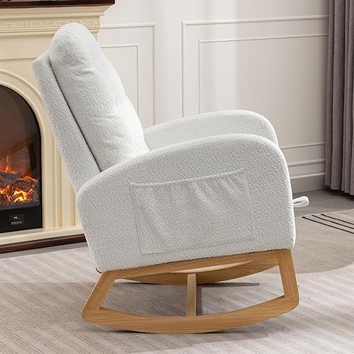 Nursery Rocking Chair with Retractable Foot Rest Glider Rocker Accent Chair Padded Seat with High Backrest Armchair Comfy Side Chair for Living Room Bedroom Offices (Gray) - Jamouz
