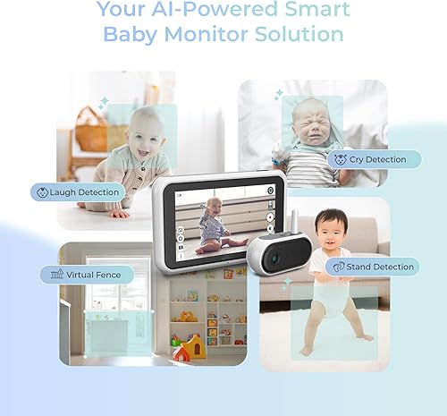 Tiny Traveler Ai Smart Wireless Baby Car Monitor - AI-Powered Safety Alerts: Cry/Laugh/Stand Detection, Virtual Fence, Long Range 1000ft Night Vision Lullabies Night Light - Jamouz