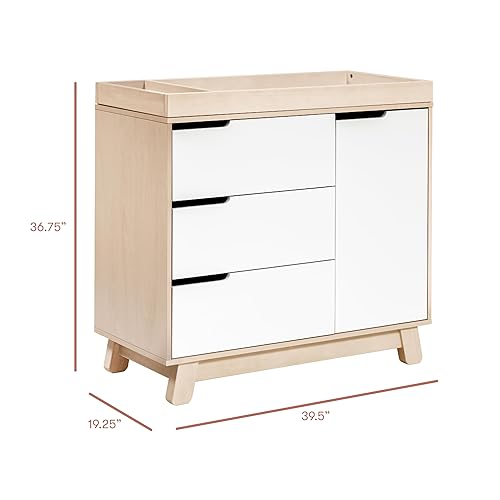 Babyletto Hudson 3-Drawer Changer Dresser with Removable Changing Tray in Washed Natural and White, Greenguard Gold Certified - Jamouz