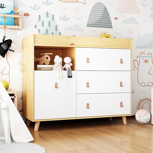 Baby Dresser Changing Table with Drawers,Shelf,Hidden Laundry Basket Storage,2 in 1 Nursery Dresser Chest for Infants, Baby Diaper Changing Station for Daycare,Bedroom,Grey - Jamouz