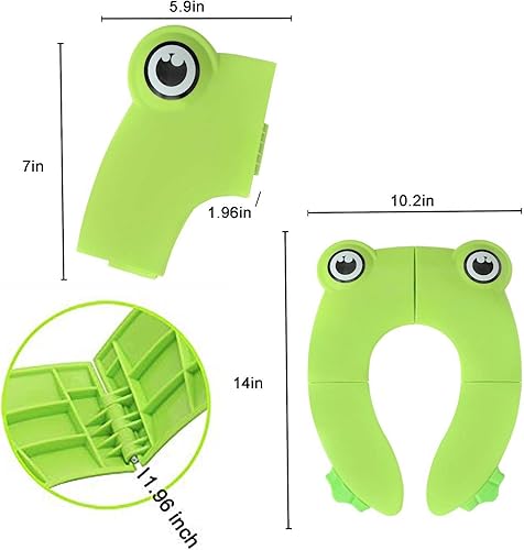 Toilet Potty Training Seat Cover, Travel Toilet Seat, Folding Non Slip Silicone Pads, Travel Portable Reusable Kids Toddlers Boys Girls, Carry Bag (Green - Frog) - Jamouz