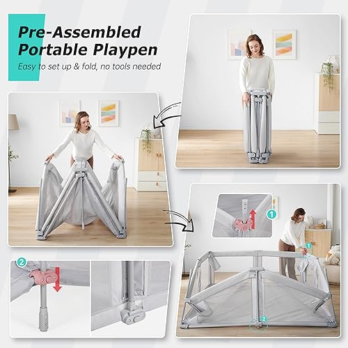 Doradotey Baby Playpen, Shape Adjustable Large & Small Baby Playard for Babies and Toddlers, Foldable Playpen Baby Fence Indoors Play Center Yards, Breathable Mesh Anti-Fall Play Pens(71x79 Black) - Jamouz