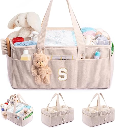 SFYBYHEART Initial Personalized Diaper Caddy, Baby Storage Basket for Diapers and Wipes, Shower Gift, Nursery Organizer - Jamouz