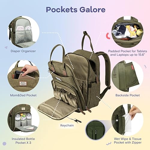 RUVALINO Diaper Bag Backpack, Multifunction Travel Pack Maternity Baby Changing Bags, Large Capacity, Waterproof, Black - Jamouz