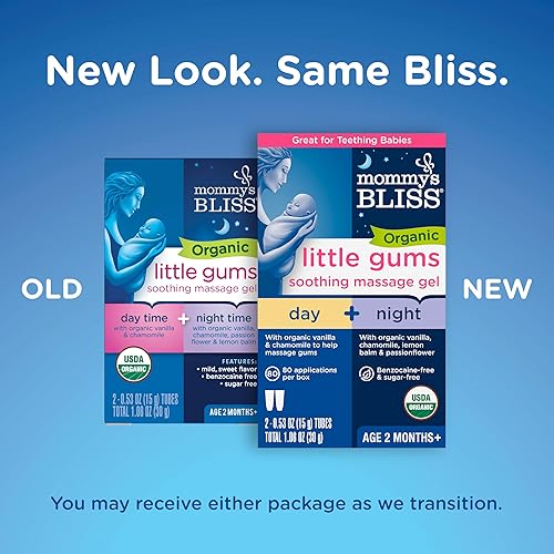 Mommy's Bliss Organic Little Gums Soothing Massage Gel Day and Night Combo, Great for Teething Babies, Age 2 Months+, Sugar Free, Mild & Sweet Flavor, 2 - 0.53 Oz Tubes (Pack of 1) - Jamouz