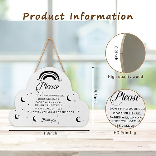 Baby Sleeping Wooden Hanging Sign for Front Door,Sleeping Baby Door Sign,Do Not Knock Sign,Dont Ring Doorbell Hanger Sign for Outdoor Outside Porch Door BOHO Kids Room Decor,9.8x11.8inch - Jamouz