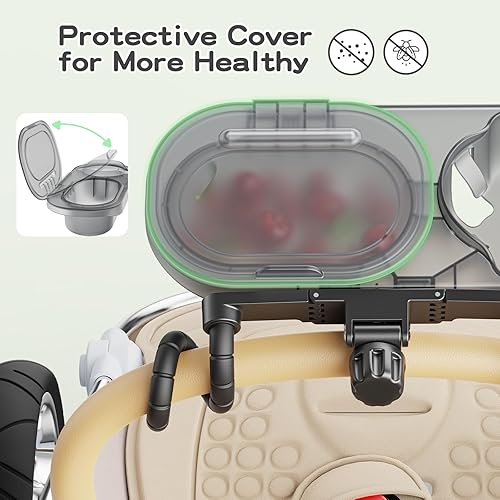 3-in-1 Universal Stroller Snack Tray Attachment with Dust Cover Sturdy Stroller Cup & Snack & Phone Holder Hook and Silicone Arms Grip Design Baby Travel Gear Accessories Detachable Dishwasher-Safe - Jamouz